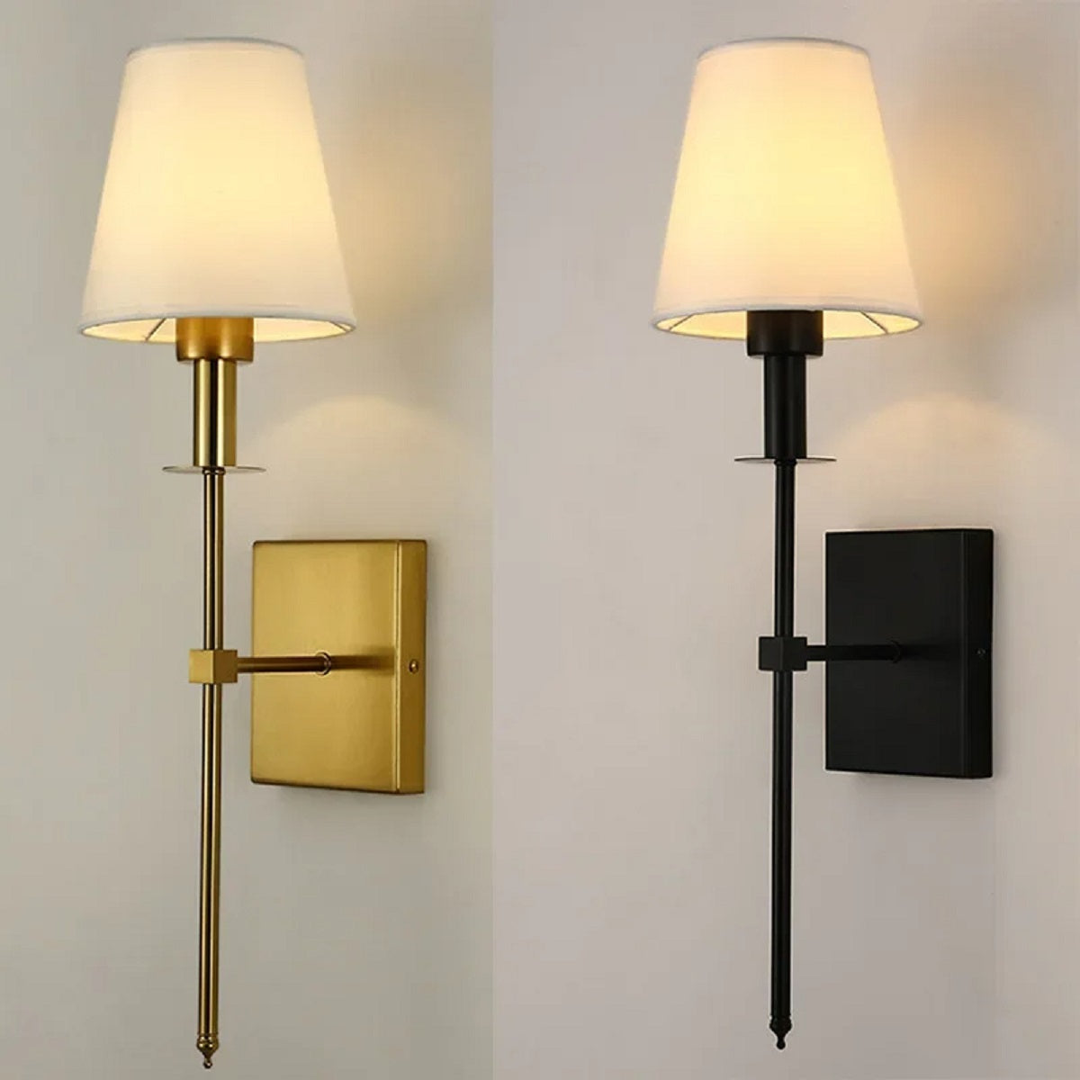 Wall Lamps in Vintage Industrial Style with White Fabric Shade
