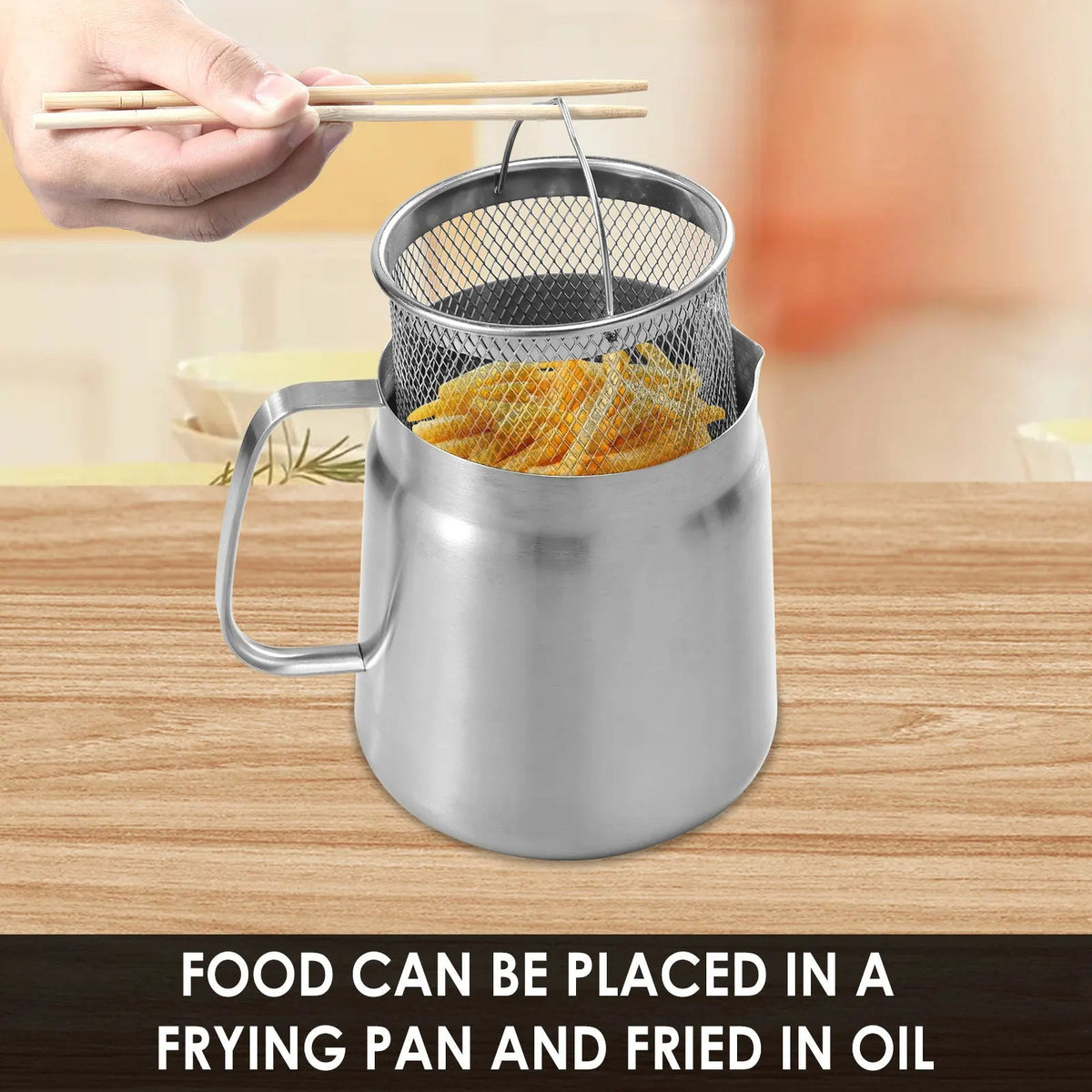 Oil Storage Pot in Stainless Steel with Fine Mesh Strainer and Fry Basket