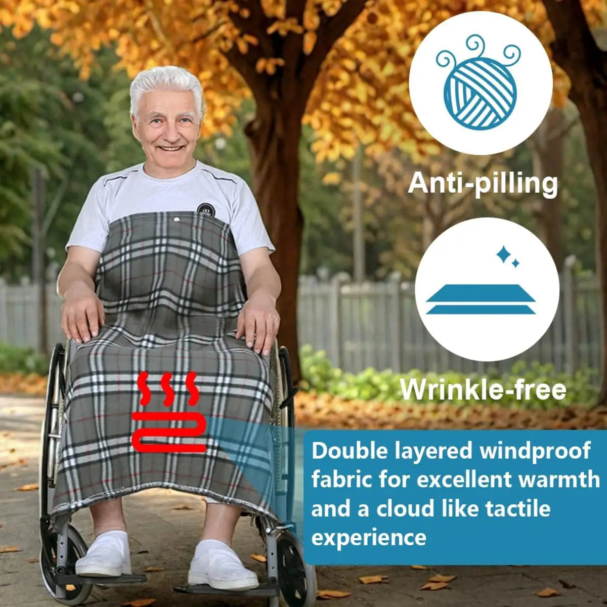Fleece Lap Blanket for Wheelchair with Adjustable Anti-Slip Harness