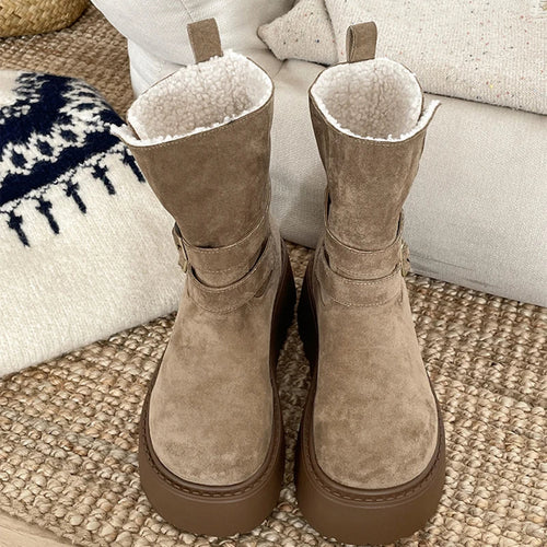 Fur Lined Outdoor Shoes for Women - Thick Sole Platform Snow Boots
