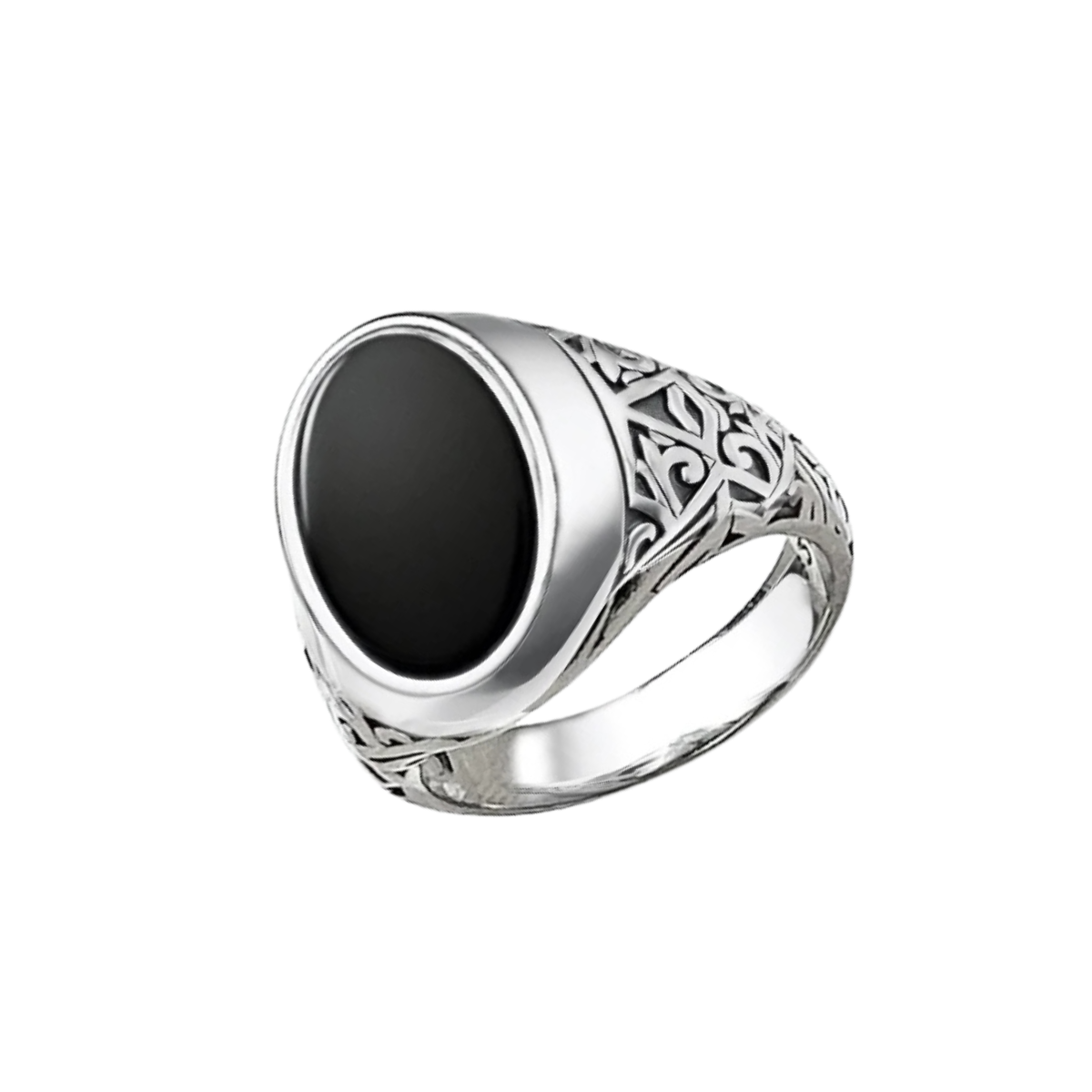 Black Oval Signet Ring in Vintage 925 Sterling Silver