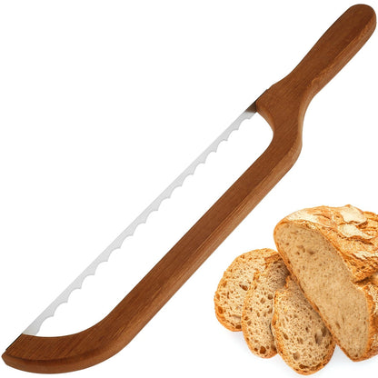 Serrated Bagel and Sourdough Bread Slicing Tool with Wooden Handle