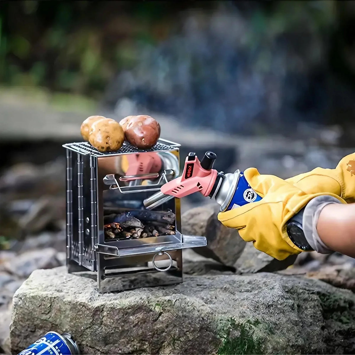 Foldable Camping BBQ Grill - Portable Stainless Steel Wood Stove