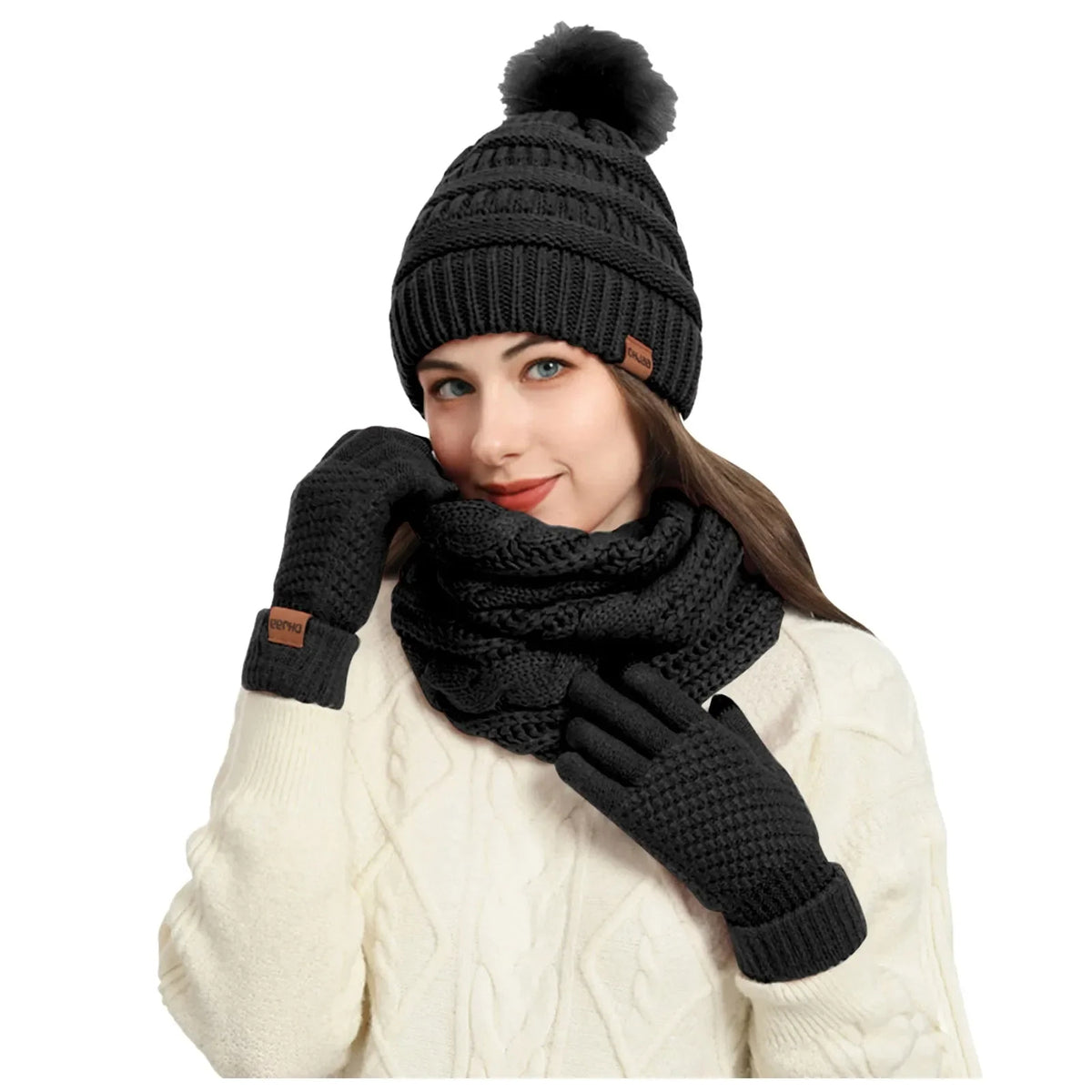 Knit Beanie, Gloves, and Neck Warmer Set for Women - Winter Accessories