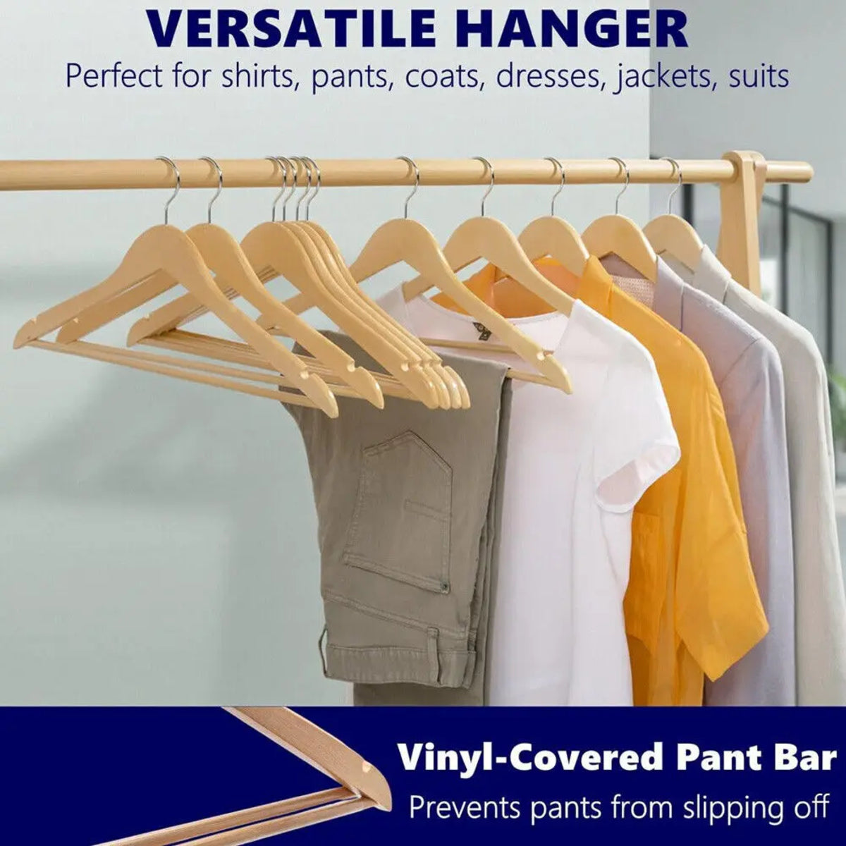 30-Pack Wooden Hangers for Clothing and Suits with Trouser Bar