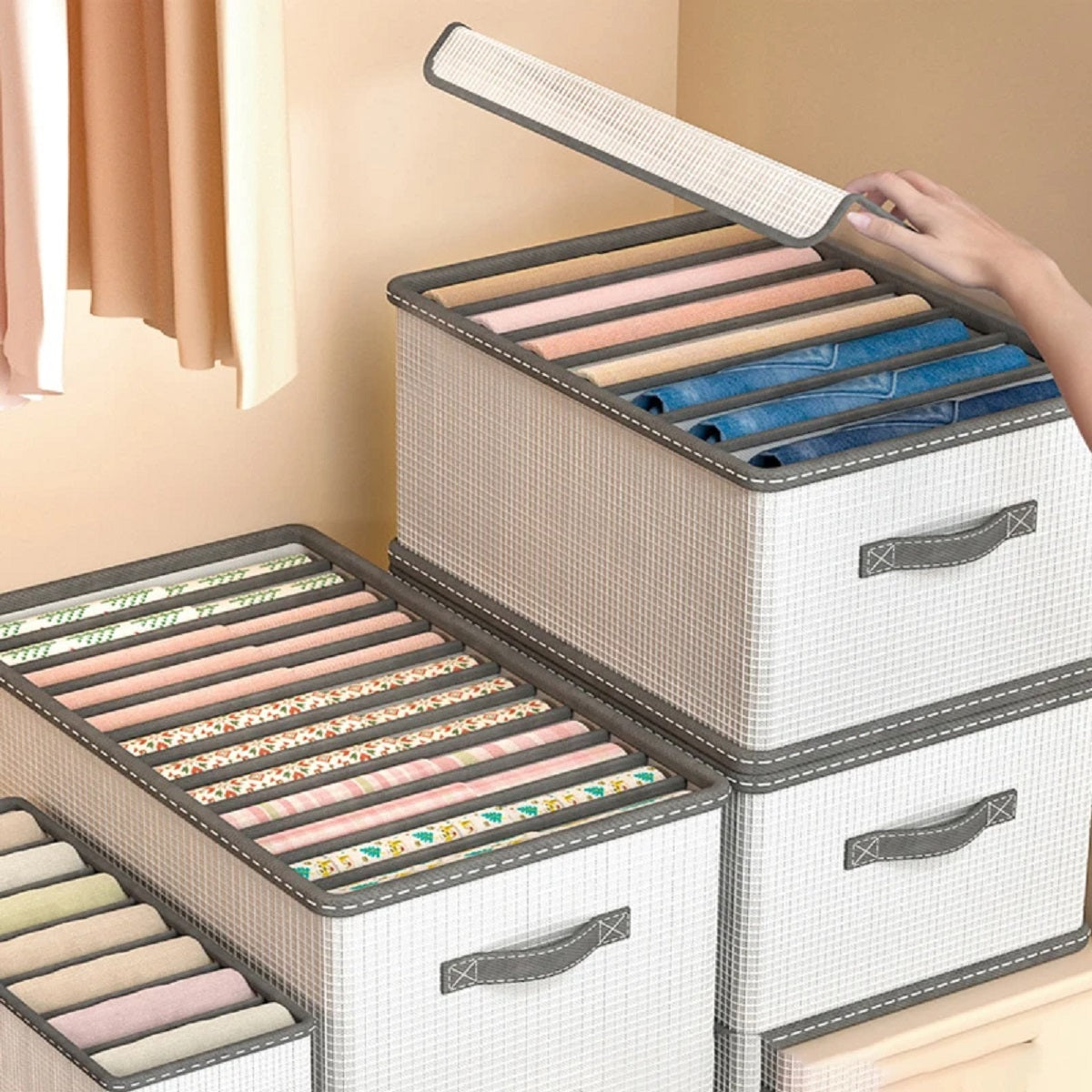 Multi-Compartment Storage Box for Wardrobe Clothes Organization
