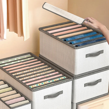 Multi-Compartment Storage Box for Wardrobe Clothes Organization