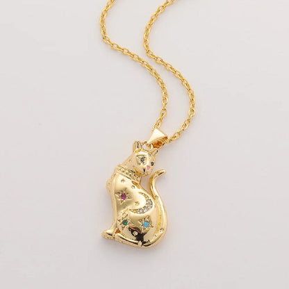 925 Sterling Silver Cat Necklace with Star in Gold Finish