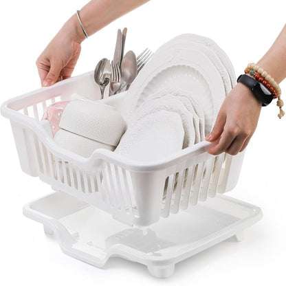 Sink Dish Drying Rack - Heavy Duty Drainer with Cup Holders and Drainboard