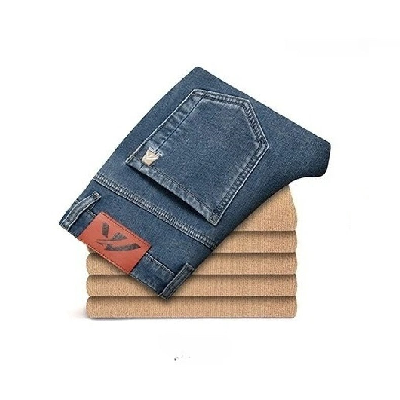 Warm Stretch Straight Denim Jeans for Men - Fleece-Lined Winter Style
