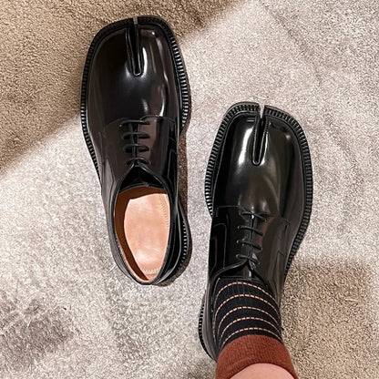 Chunky Platform Flats - Women's Lace-Up Tabi Split-Toe Loafers