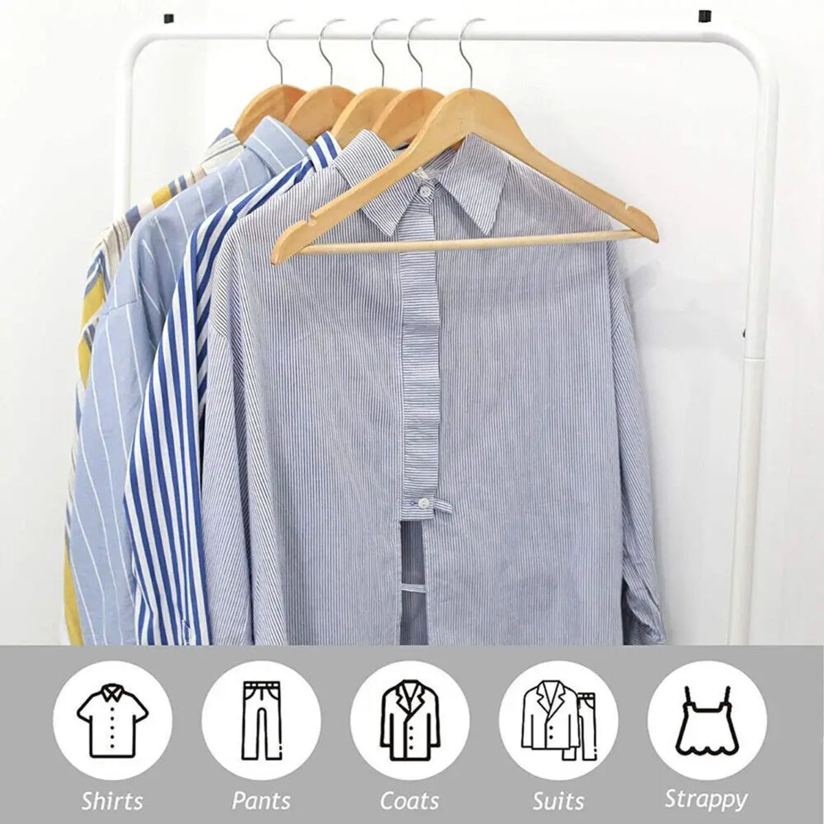 30-Pack Wooden Hangers for Clothing and Suits with Trouser Bar