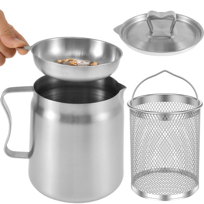 Oil Storage Pot in Stainless Steel with Fine Mesh Strainer and Fry Basket