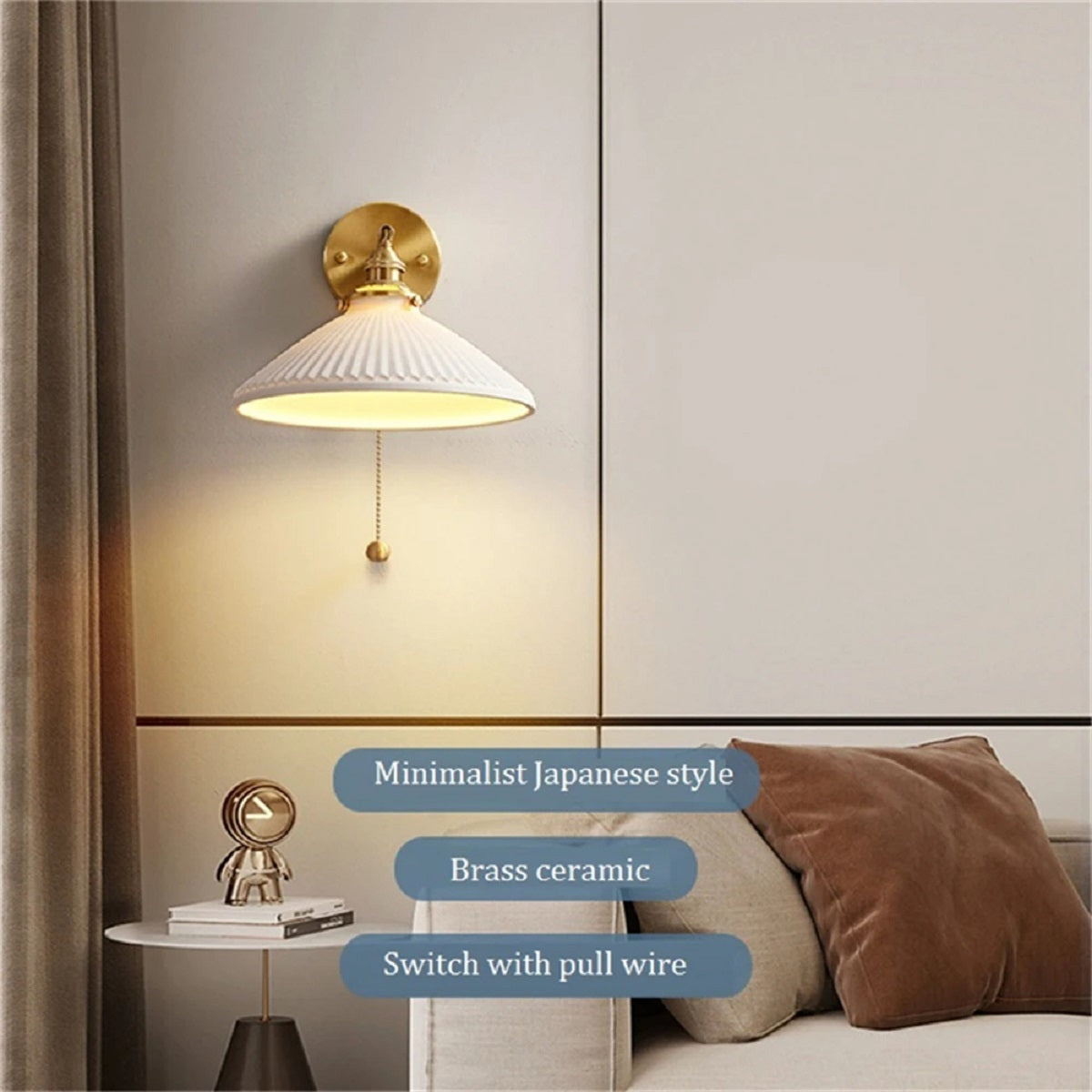 LED Wall Sconce in Ceramic for Bedroom with Pull Switch