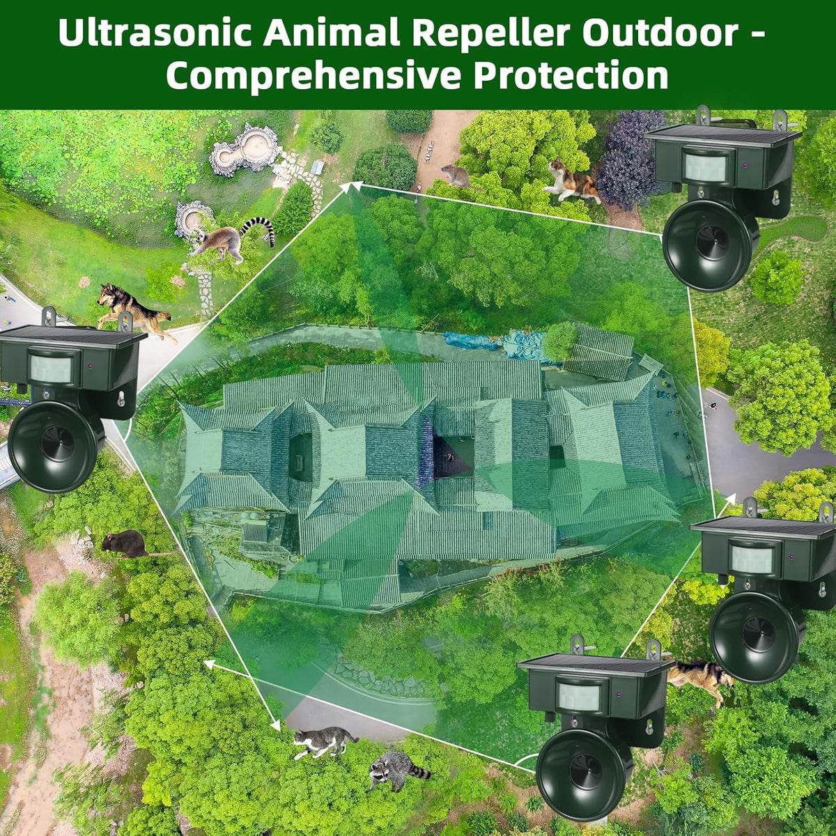Outdoor Pest Deterrent - Solar-Powered Motion-Activated Animal Repeller