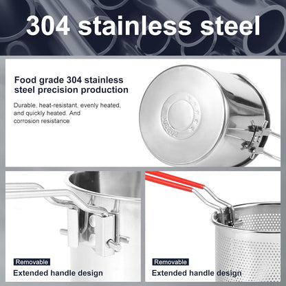 Deep Fryer Pot in Stainless Steel - Includes Strainer Basket and Handle