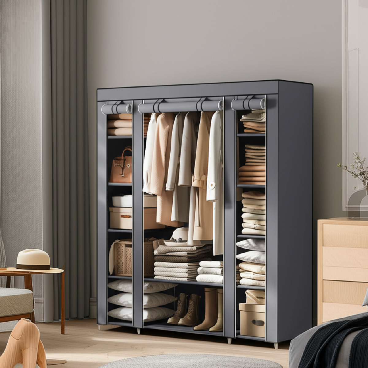 Clothes Rack with Fabric Enclosure and Storage - Portable Wardrobe