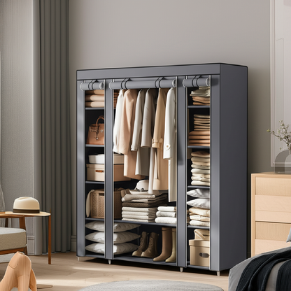 Clothes Rack with Fabric Enclosure and Storage - Portable Wardrobe