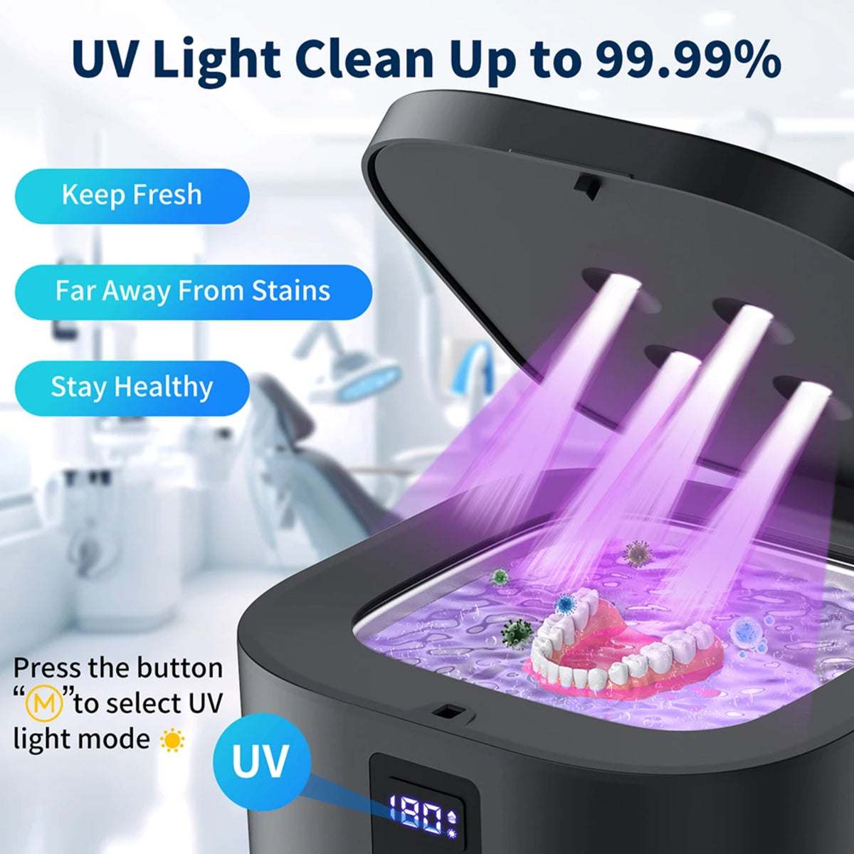 SparklePro Ultrasonic Cleaner with UV Light for Jewelry & Glasses