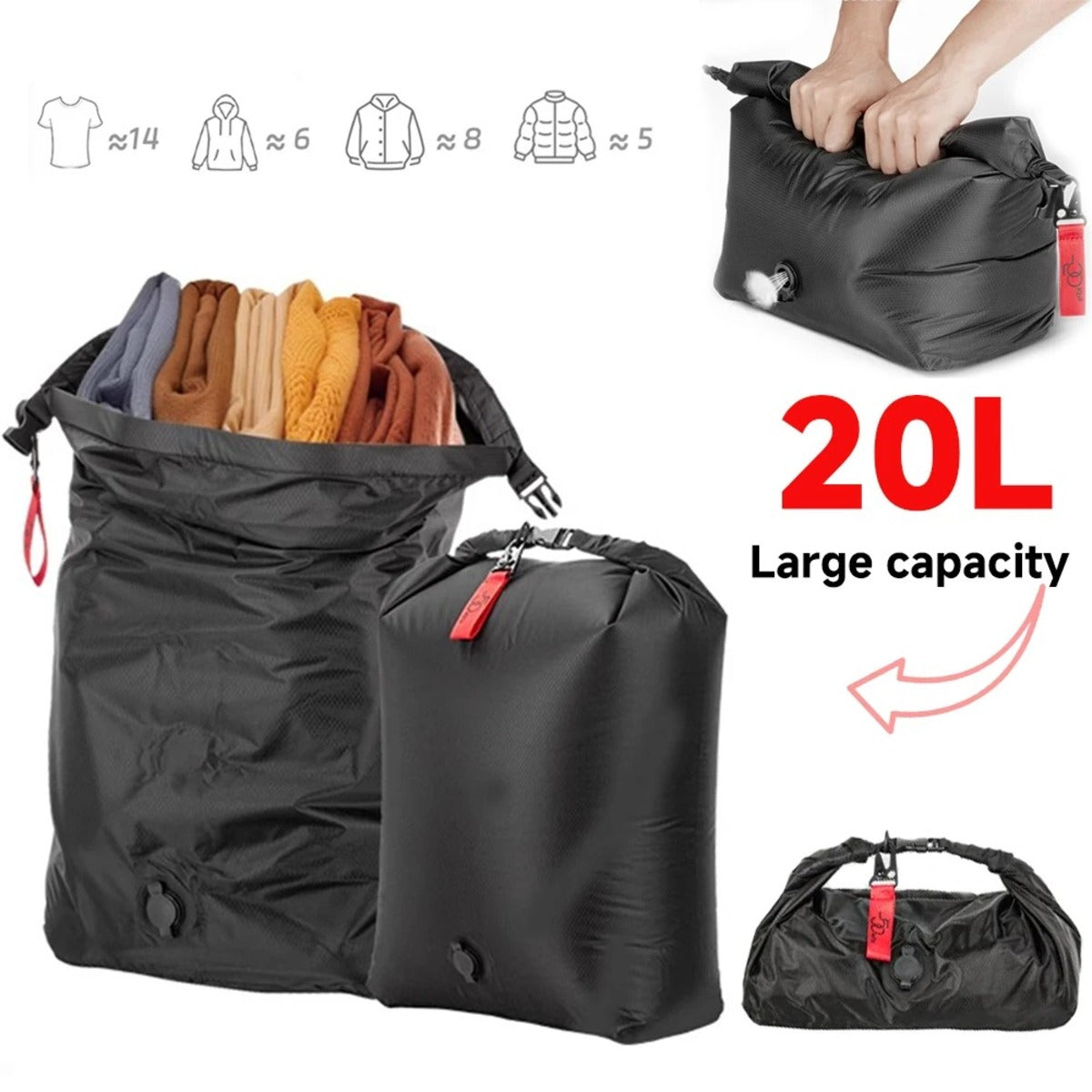 Portable Waterproof Storage Bag for Vacuum Compression of Travel Clothes