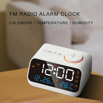 LED Bedside Alarm Clock Radio with Temperature and Humidity Display