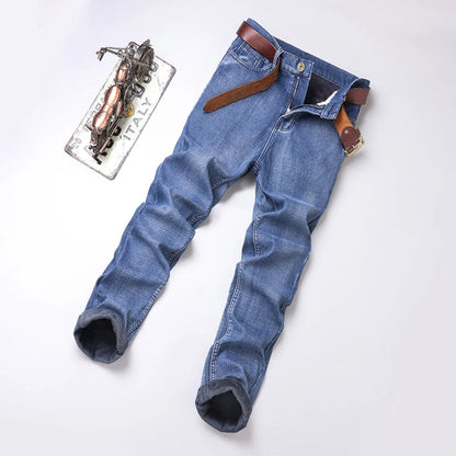Men's Flannel Denim Jeans - Thermal Stretch Fleece Lined for Winter
