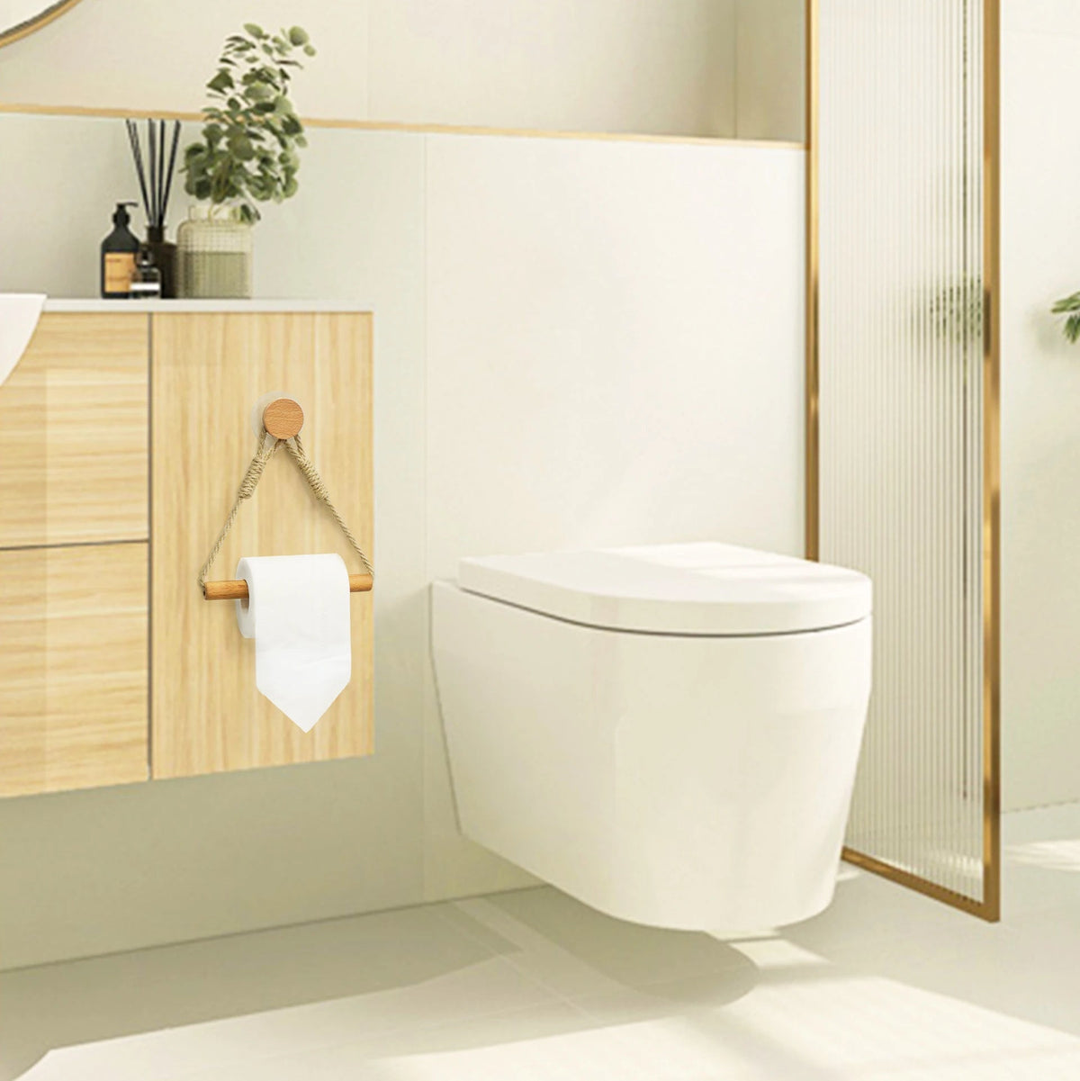 Wooden Bathroom Tissue Rack with Towel Bar - Wall-Mounted Toilet Paper Holder