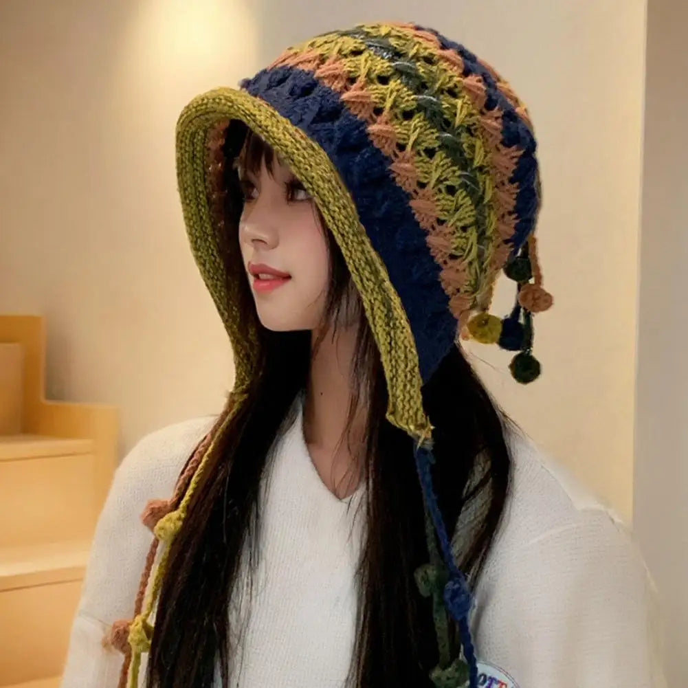 Winter Warm Wool Hat for Women - Colorful Knit Beanie with Ear Cover