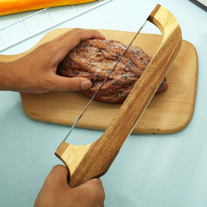Serrated Bagel and Sourdough Bread Slicing Tool with Wooden Handle