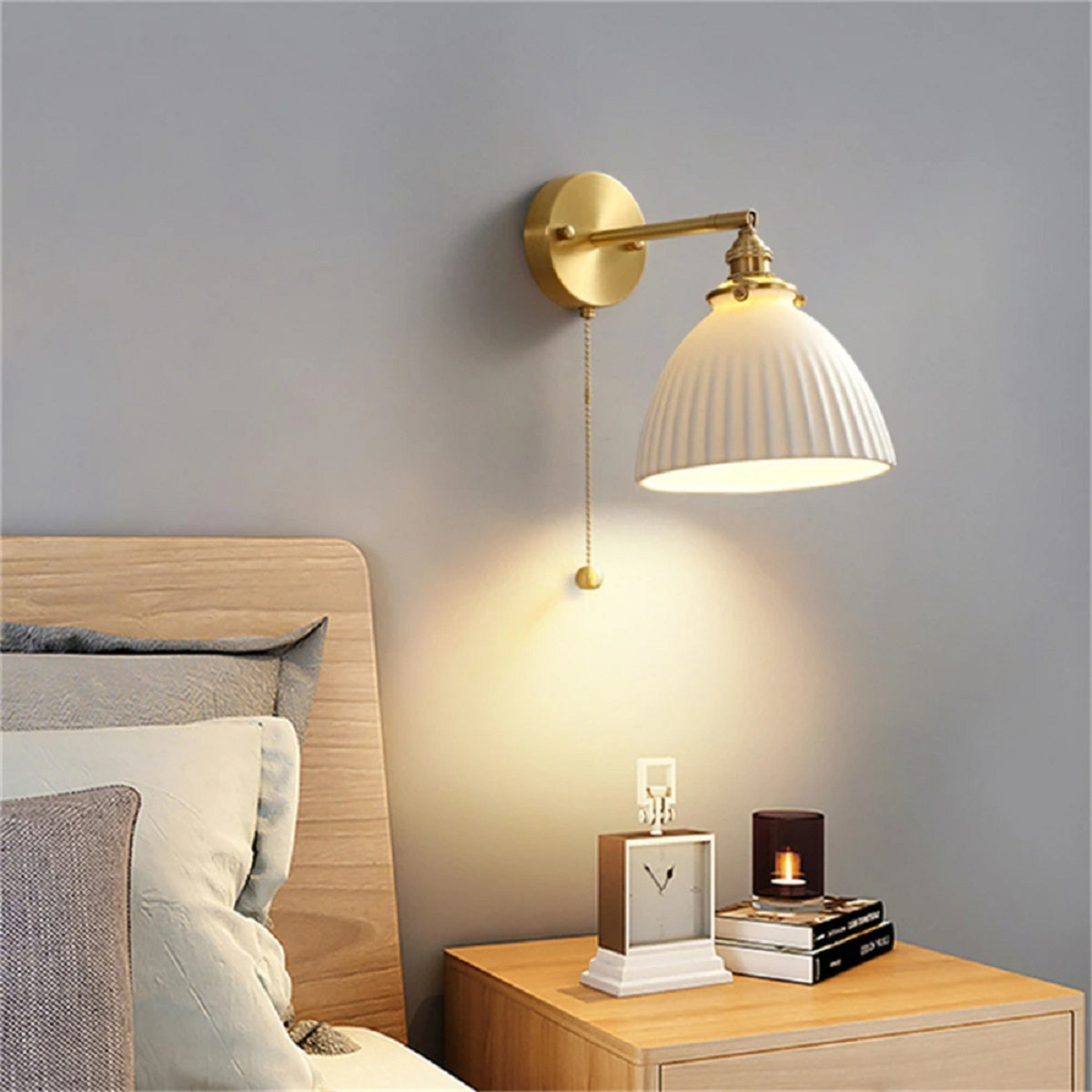 LED Wall Sconce in Ceramic for Bedroom with Pull Switch
