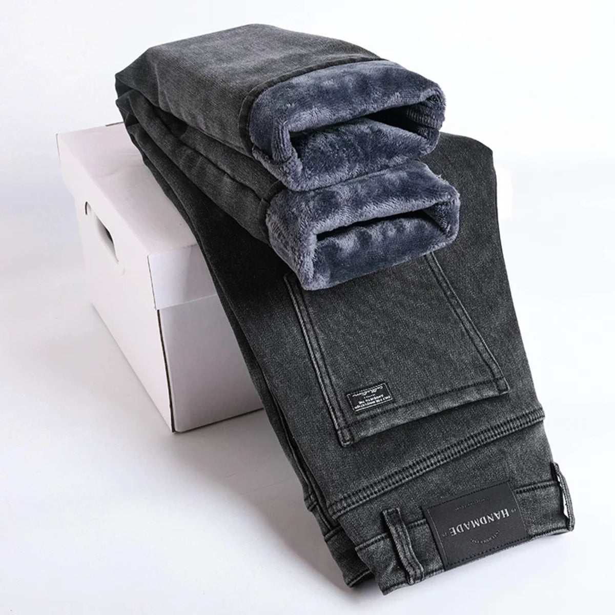 Men's Slim Straight Denim Pants - Warm Elastic Fleece Lined for Winter