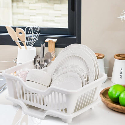 Sink Dish Drying Rack - Heavy Duty Drainer with Cup Holders and Drainboard