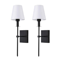 2Pcs Black Frame Lamp with White Fabric Shade