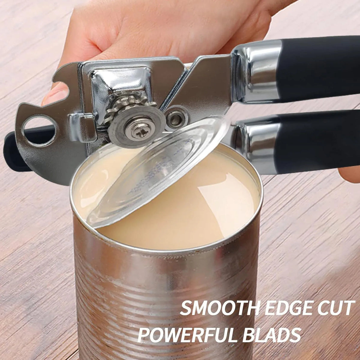Manual Side-Cut Can Opener - Ergonomic Stainless Steel Tool