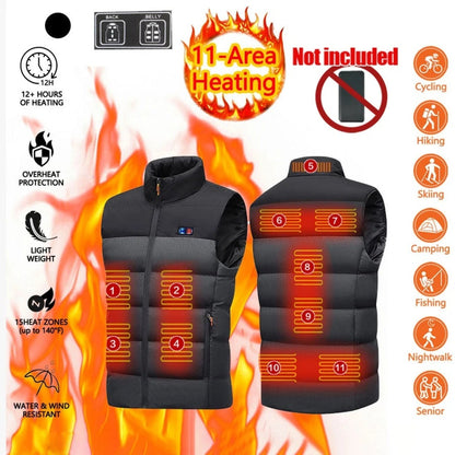 Electric Winter Vest with 11 Heating Zones - Sleeveless Jacket