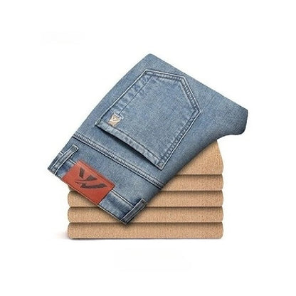 Warm Stretch Straight Denim Jeans for Men - Fleece-Lined Winter Style