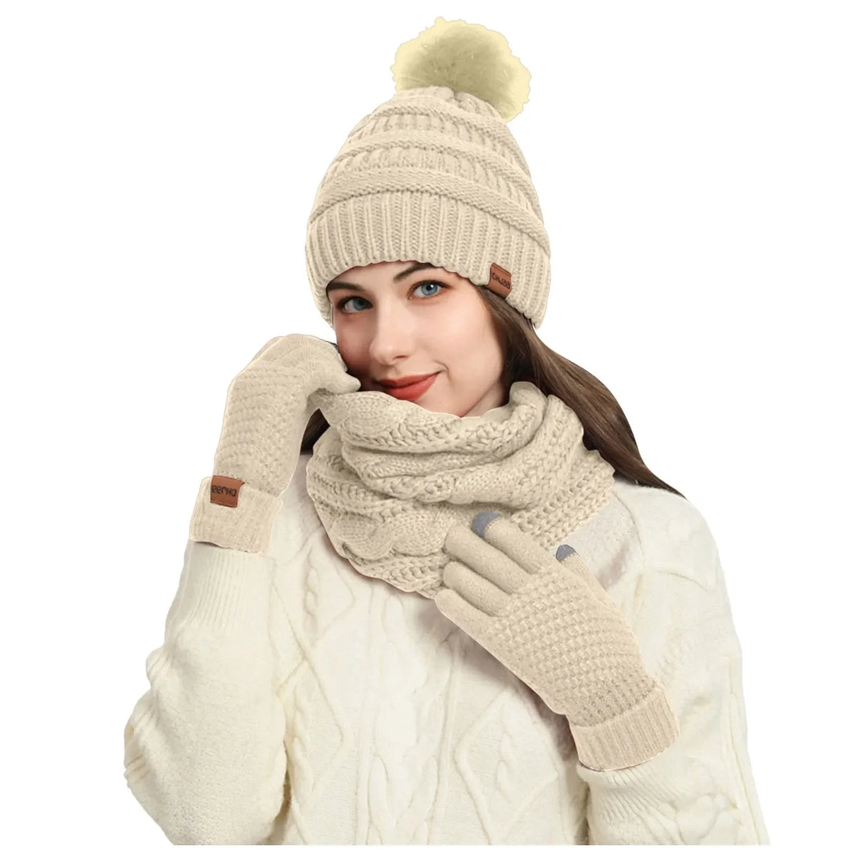 Knit Beanie, Gloves, and Neck Warmer Set for Women - Winter Accessories