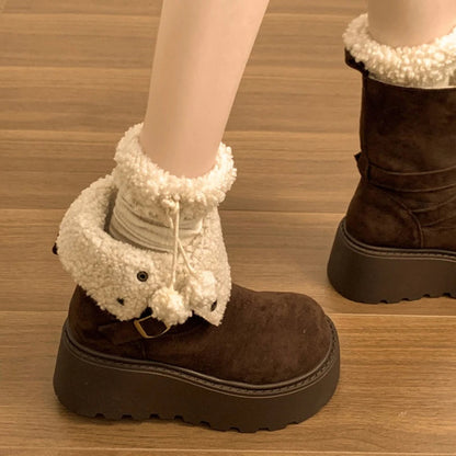 Fur Lined Outdoor Shoes for Women - Thick Sole Platform Snow Boots