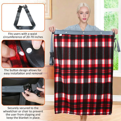 Fleece Lap Blanket for Wheelchair with Adjustable Anti-Slip Harness