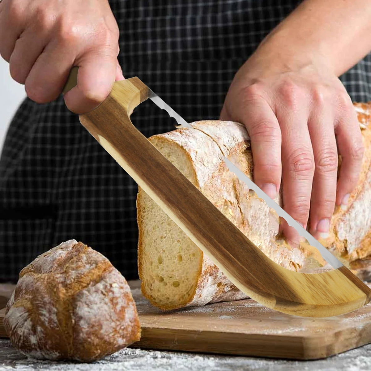 Serrated Bagel and Sourdough Bread Slicing Tool with Wooden Handle
