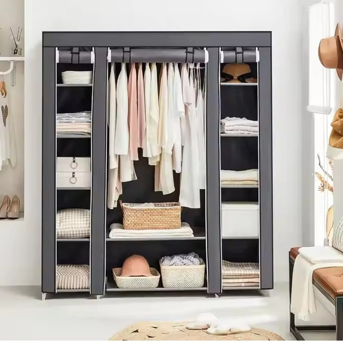 Non-Woven Fabric Storage Closet with Shelves - Portable Wardrobe