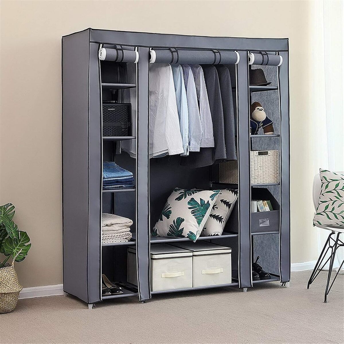 Non-Woven Fabric Storage Closet with Shelves - Portable Wardrobe