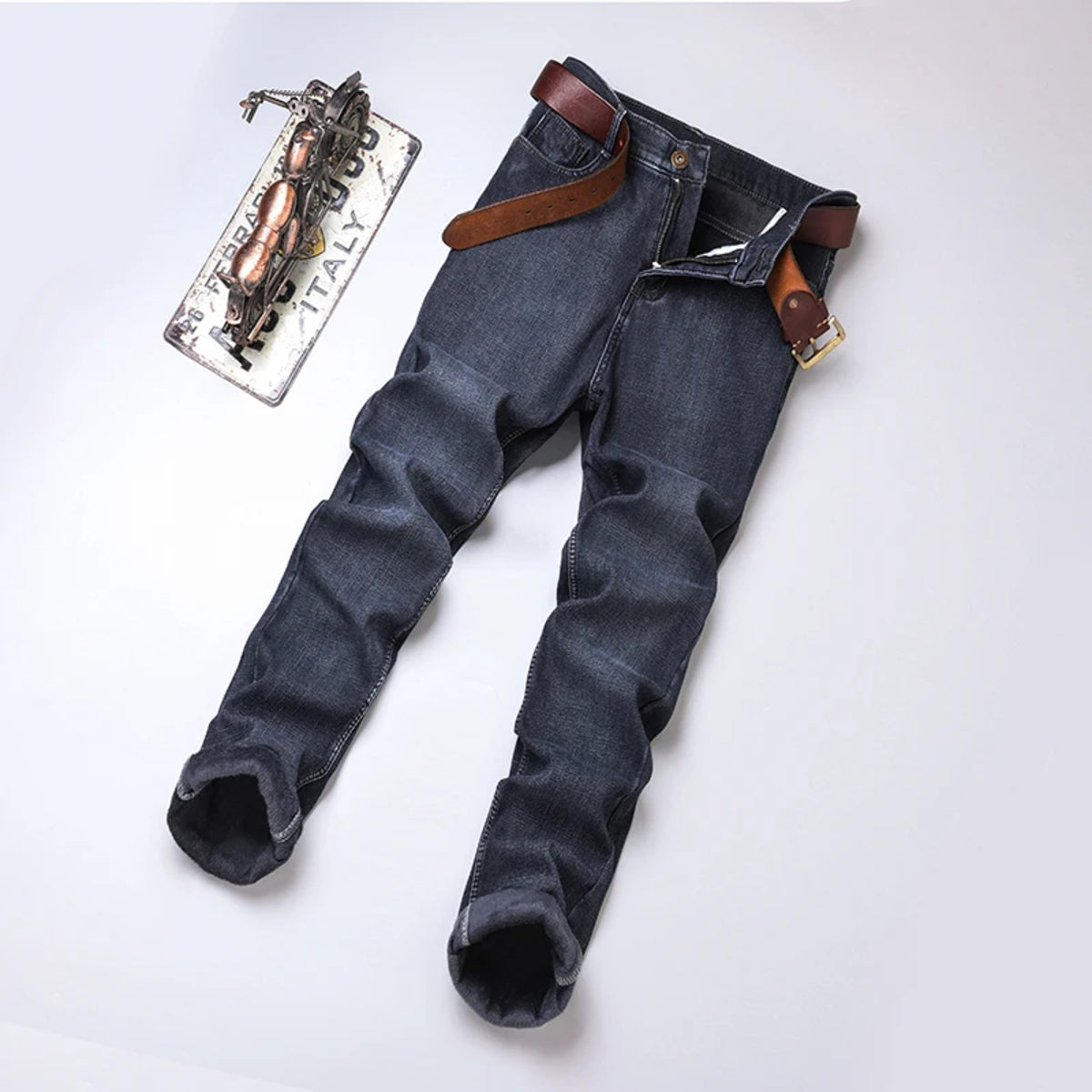 Men's Flannel Denim Jeans - Thermal Stretch Fleece Lined for Winter