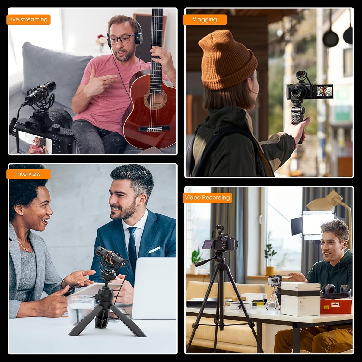 On-Camera Cardioid Microphone with Shock Mount for Pro Shotgun Use