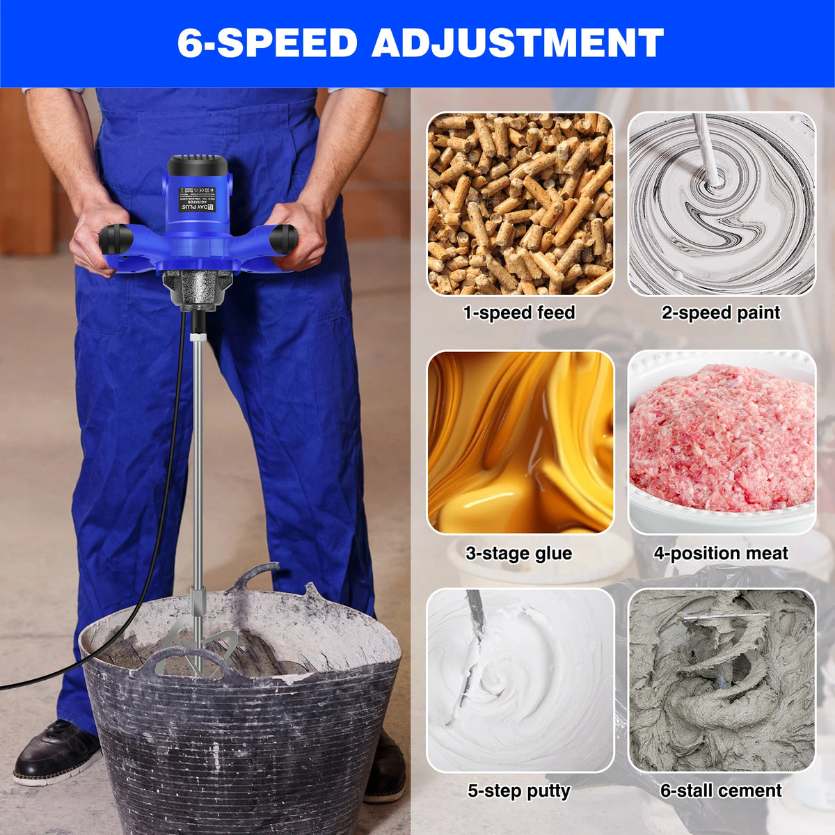 Handheld Electric Cement Mixer - 6-Speed Tool for Mixing Mortar and Paint