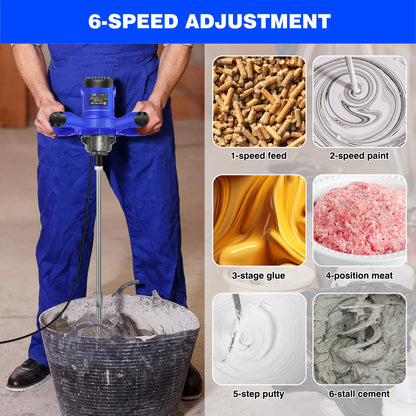 Handheld Electric Cement Mixer - 6-Speed Tool for Mixing Mortar and Paint