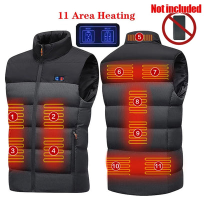 Electric Winter Vest with 11 Heating Zones - Sleeveless Jacket