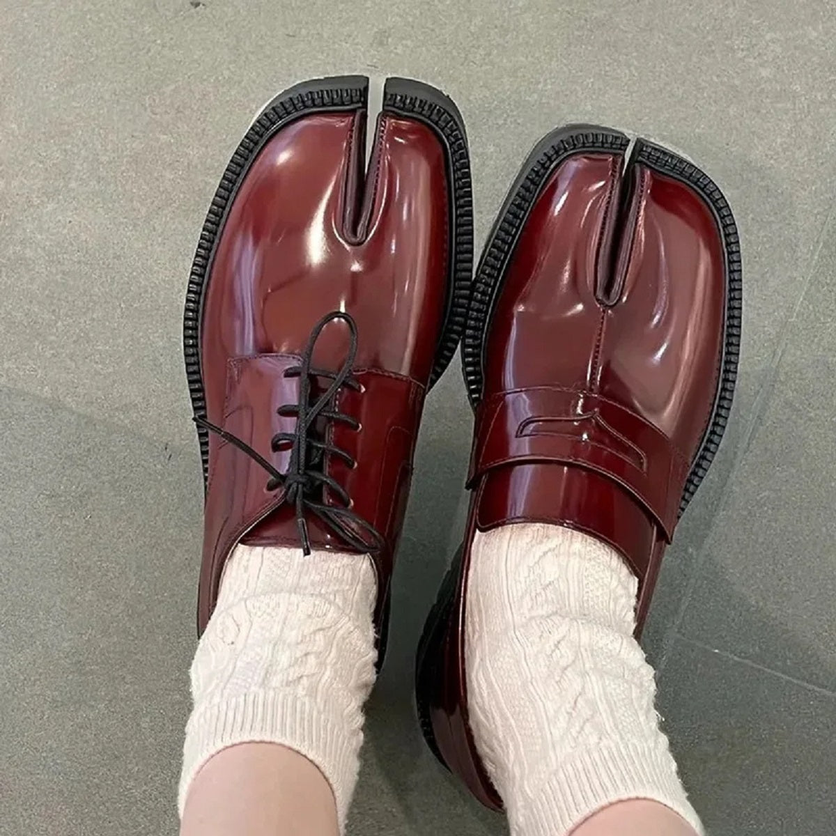 Chunky Platform Flats - Women's Lace-Up Tabi Split-Toe Loafers