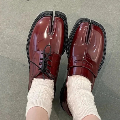 Chunky Platform Flats - Women's Lace-Up Tabi Split-Toe Loafers