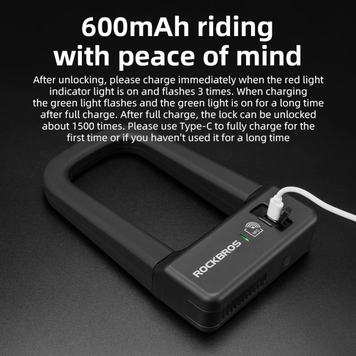 Waterproof Anti-Theft U-Shape Bike Lock with NFC Technology and Aluminum Alloy